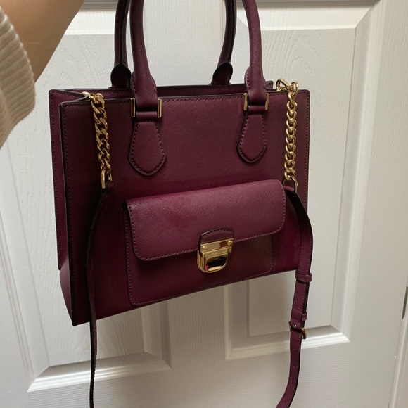 Michael Kors Burgundy and Gold Handbag with Chain - Picture 1 of 4